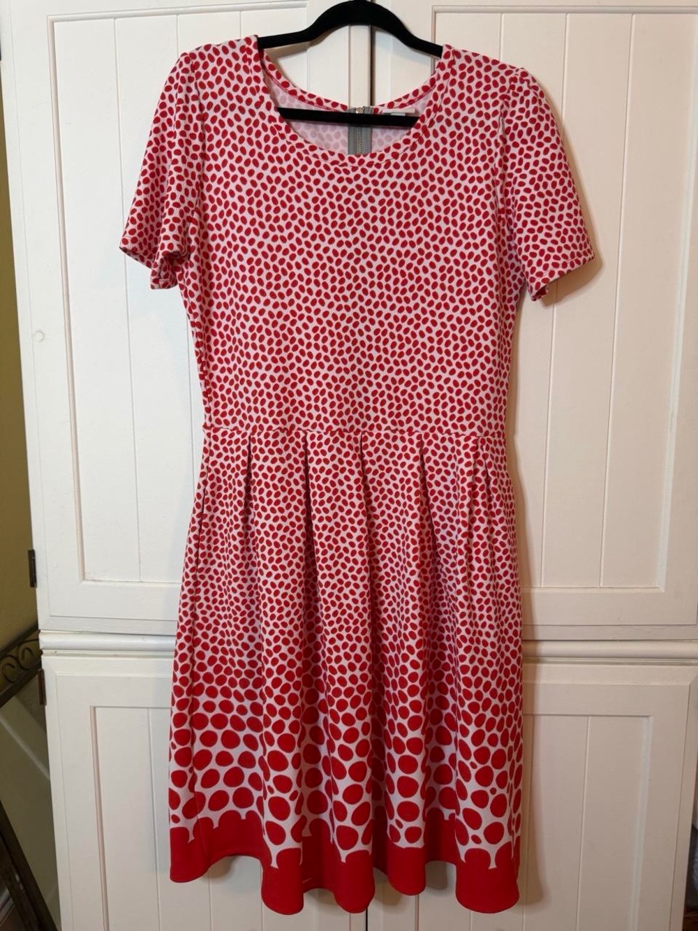 LuLaRoe Redish Orange and White Polka Dot Fit-and-Flare Midi Dress